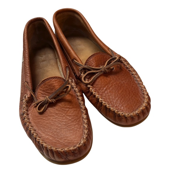 SoftMoc Moccasin Shoes Size 9 Brown Tan Leather Cozy Laced Non Slip - Picture 3 of 11